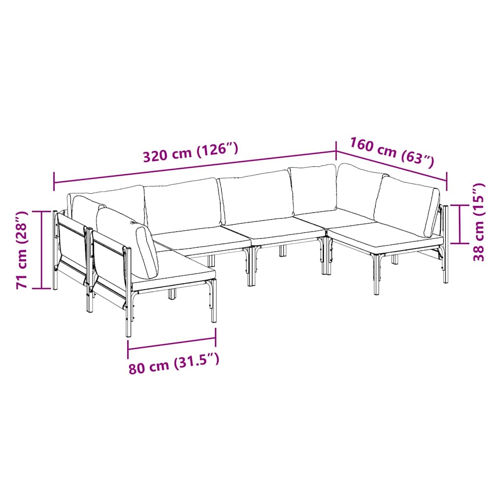 vidaXL Garden Sofa Set with Cushion 6 pcs Black Steel