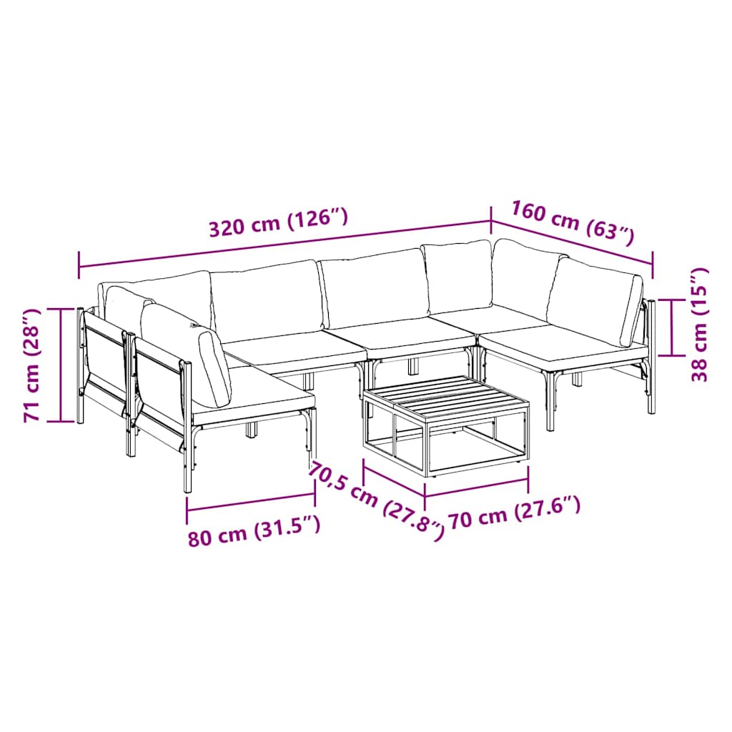 vidaXL Garden Sofa Set with Cushion 7 pcs Black Steel