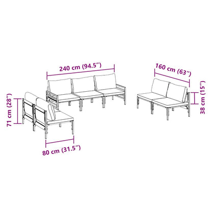 vidaXL Garden Sofa Set with Cushion 7 pcs Black Steel