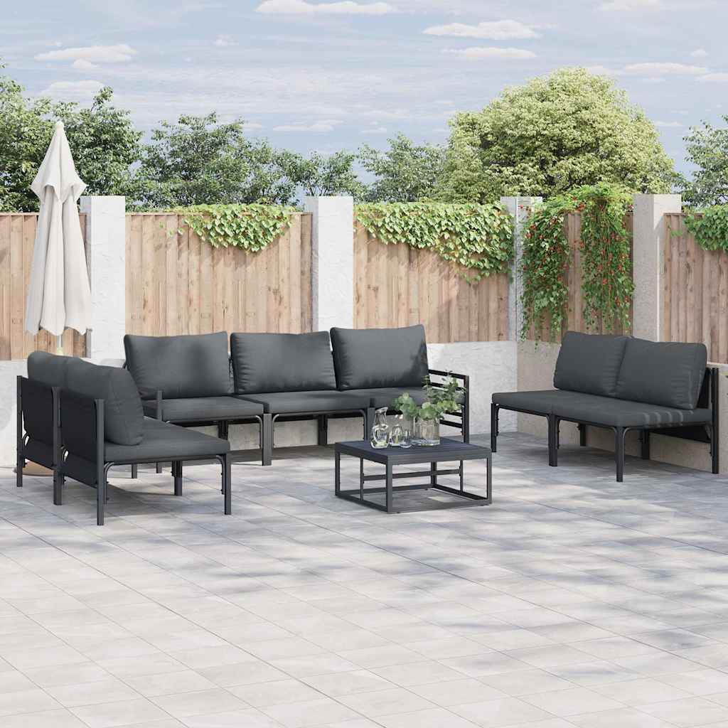 vidaXL Garden Sofa Set with Cushion 8 pcs Black Steel