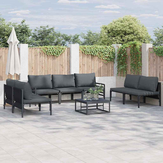 vidaXL Garden Sofa Set with Cushion 8 pcs Black Steel