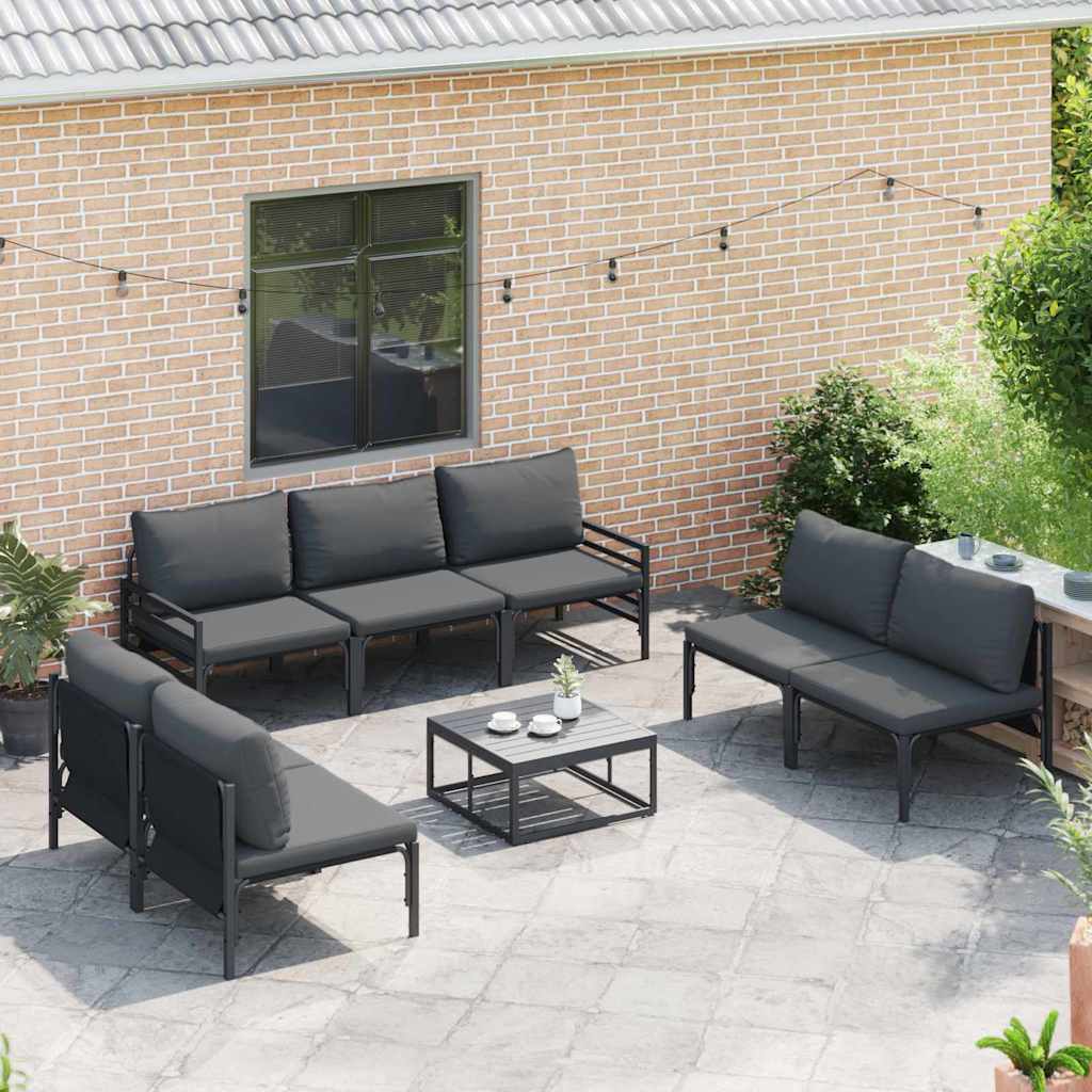 vidaXL Garden Sofa Set with Cushion 8 pcs Black Steel