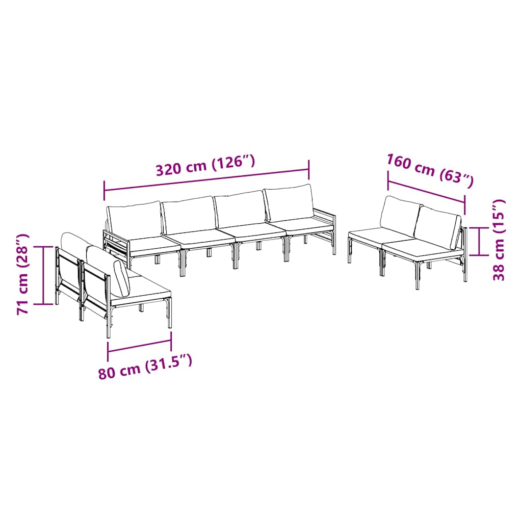 vidaXL Garden Sofa Set with Cushion 8 pcs Black Steel