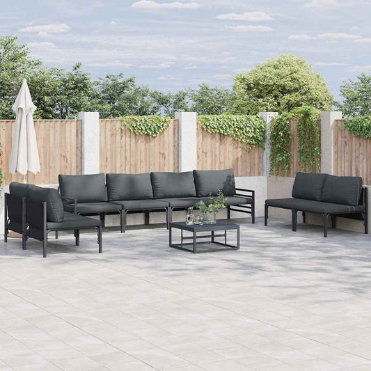 vidaXL Garden Sofa Set with Cushion 9 pcs Black Steel