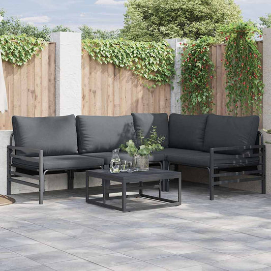 vidaXL Garden Sofa Set with Cushion 4 pcs Black Steel