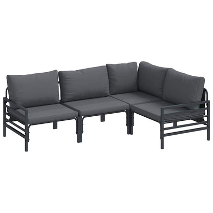 vidaXL Garden Sofa Set with Cushion 4 pcs Black Steel