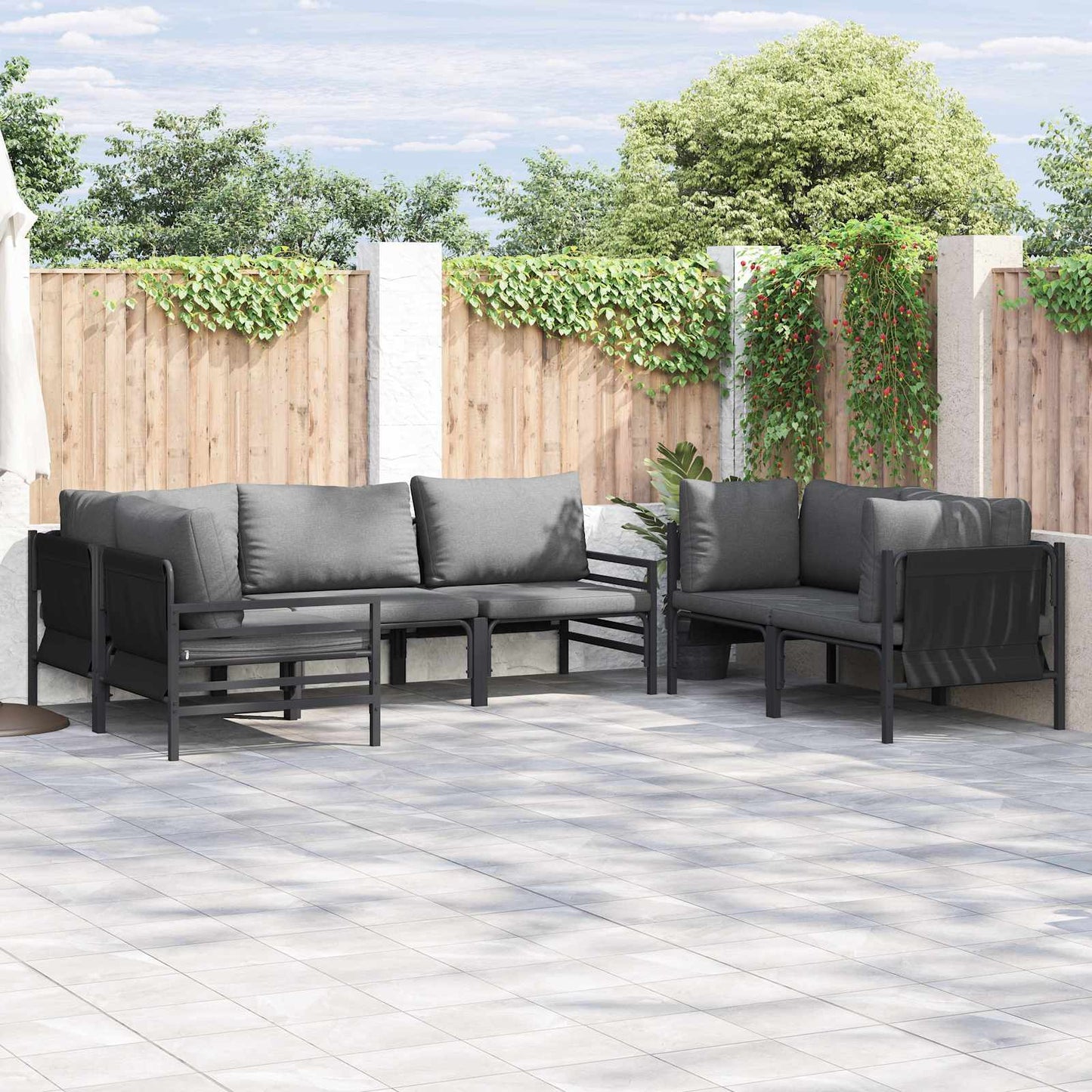 vidaXL Garden Sofa Set with Cushion 6 pcs Black Steel