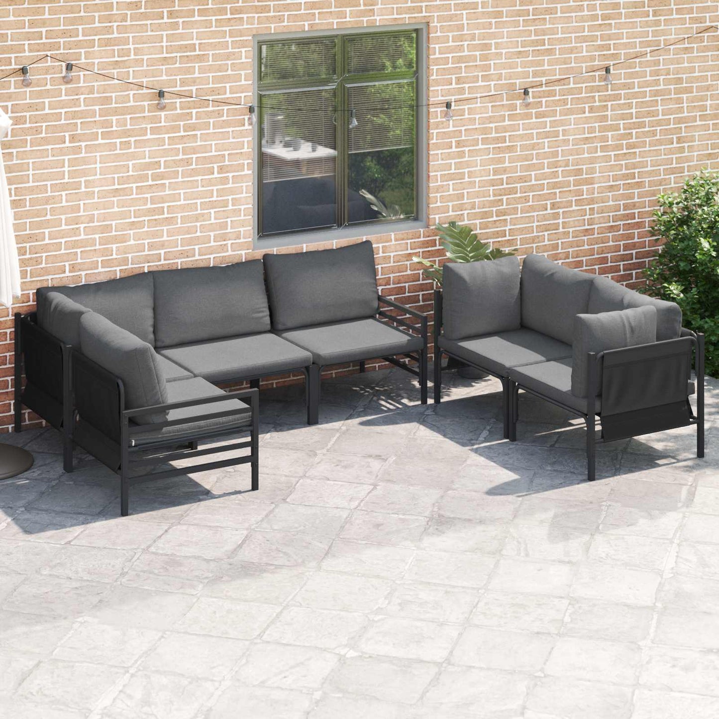 vidaXL Garden Sofa Set with Cushion 6 pcs Black Steel