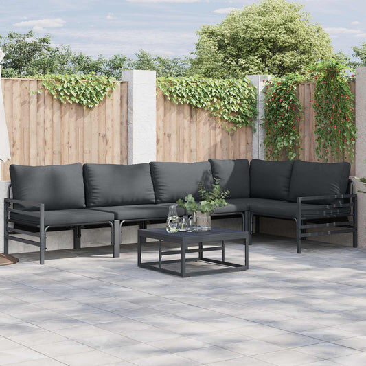 vidaXL Garden Sofa Set with Cushion 5 pcs Black Steel