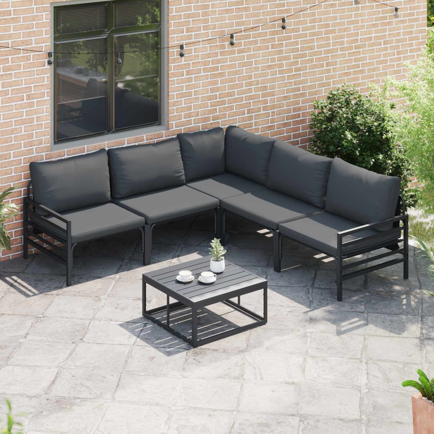 vidaXL Garden Sofa Set with Cushion 6 pcs Black Steel