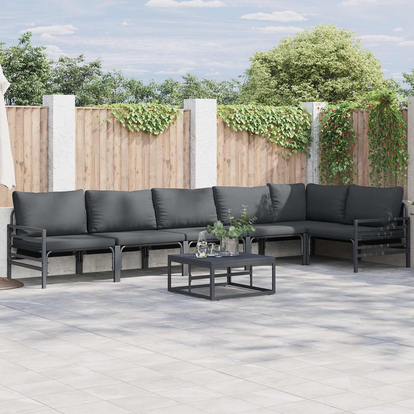 vidaXL Garden Sofa Set with Cushion 6 pcs Black Steel