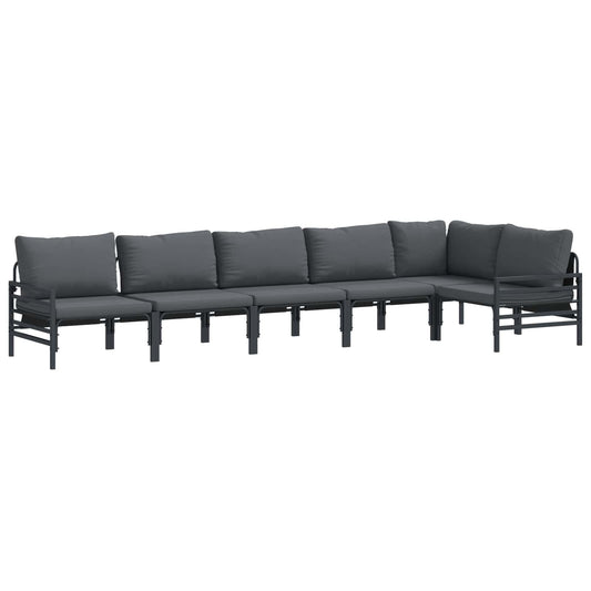 vidaXL Garden Sofa Set with Cushion 6 pcs Black Steel