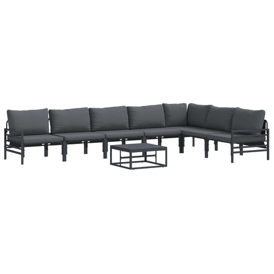 vidaXL Garden Sofa Set with Cushion 8 pcs Black Steel