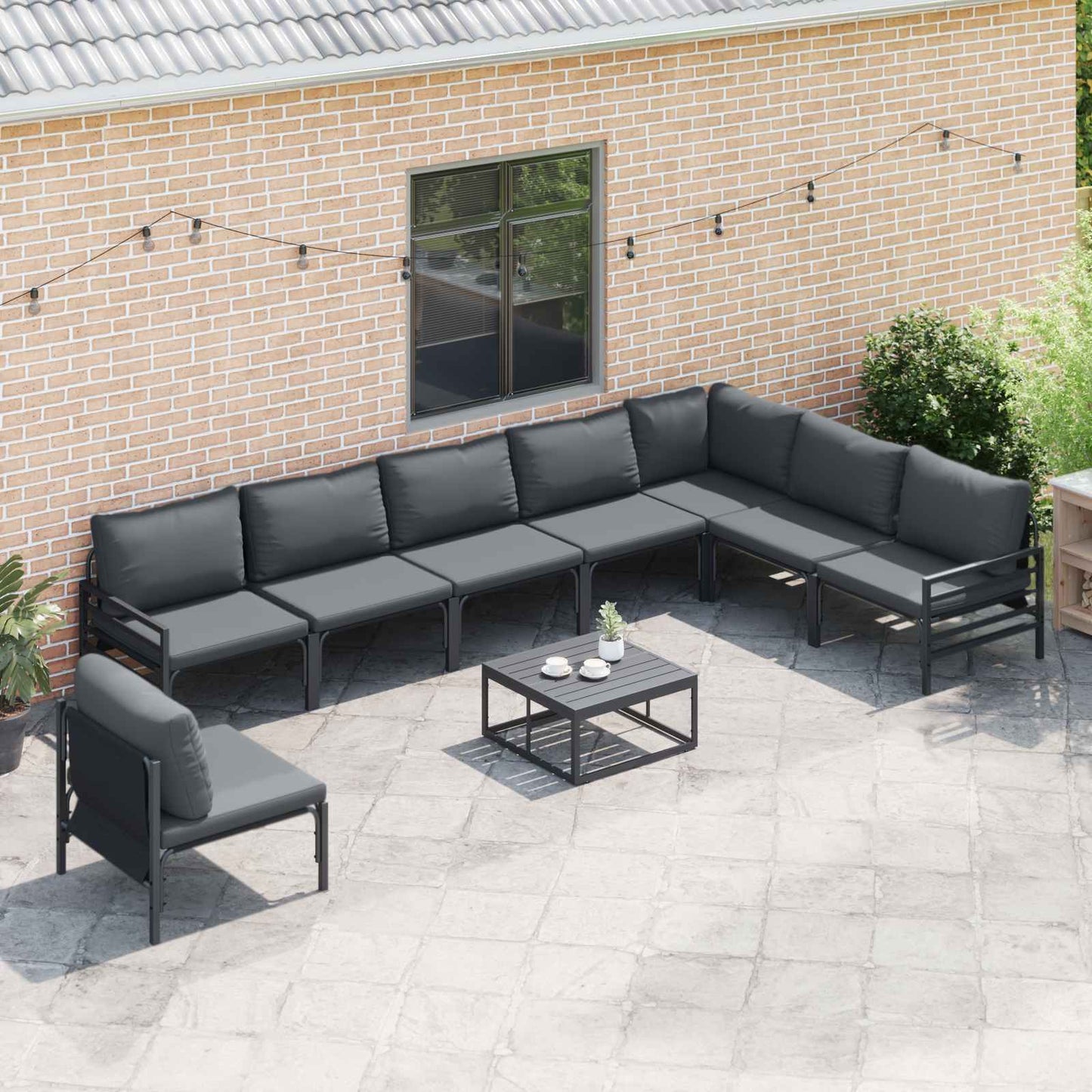 vidaXL Garden Sofa Set with Cushion 8 pcs Black Steel