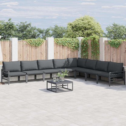 vidaXL Garden Sofa Set with Cushion 9 pcs Black Steel