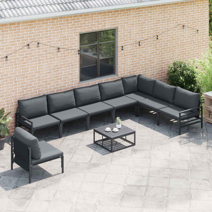 vidaXL Garden Sofa Set with Cushion 9 pcs Black Steel