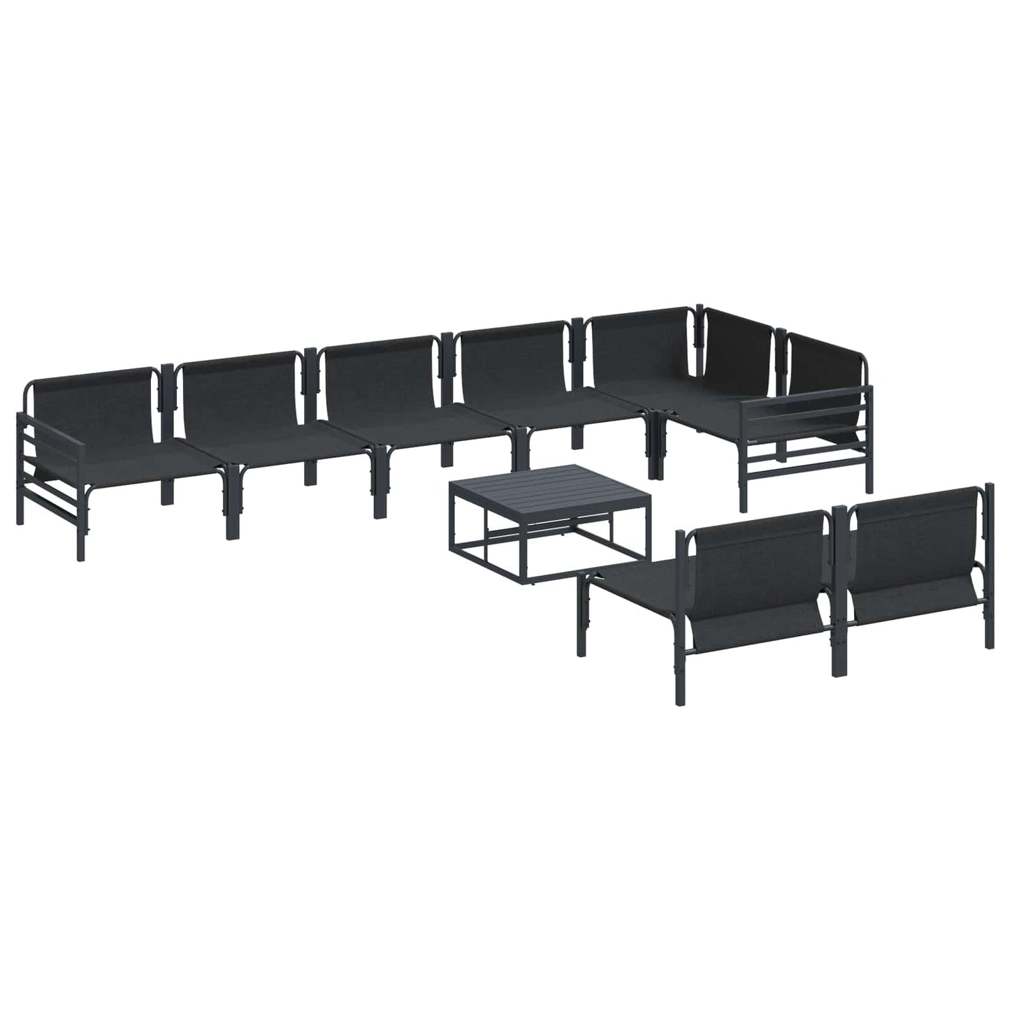 vidaXL Garden Sofa Set with Cushion 9 pcs Black Steel