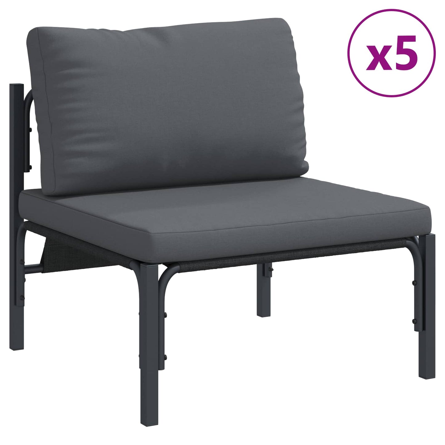 vidaXL Garden Sofa Set with Cushion 9 pcs Black Steel