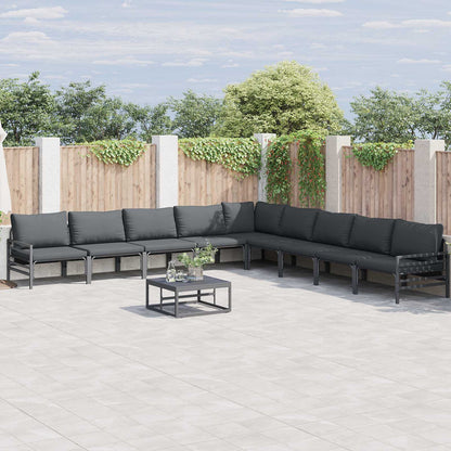 vidaXL Garden Sofa Set with Cushion 9 pcs Black Steel