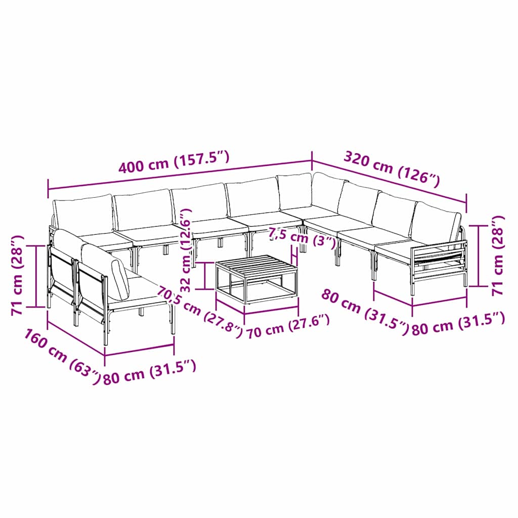 vidaXL Garden Sofa Set 11 pcs Anthracite Steel