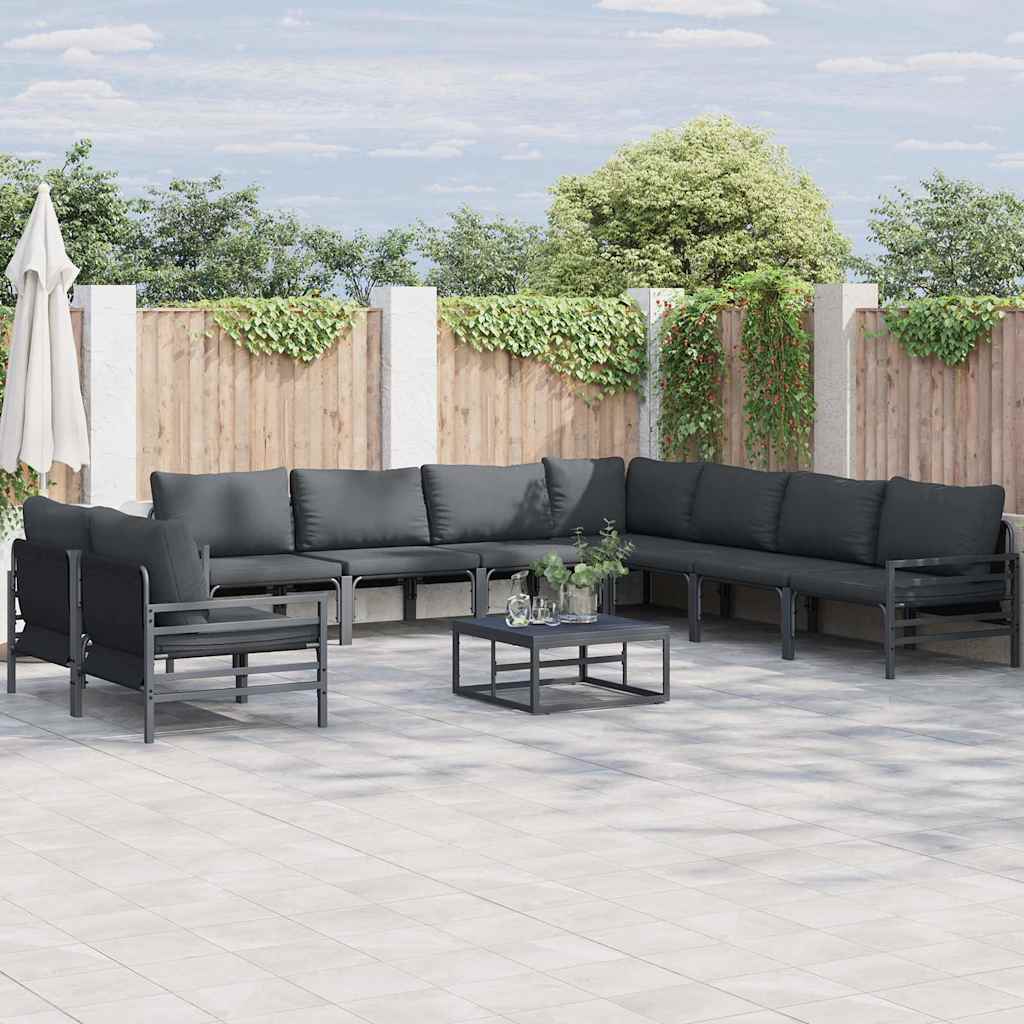 vidaXL Garden Sofa Set with Cushion 10 pcs Black Steel