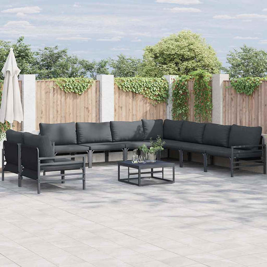 vidaXL Garden Sofa Set with Cushion 10 pcs Black Steel