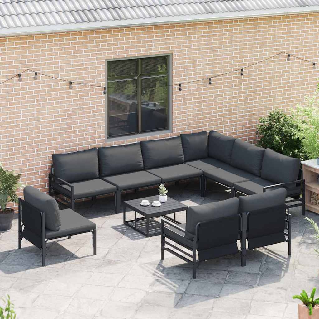 vidaXL Garden Sofa Set with Cushion 10 pcs Black Steel