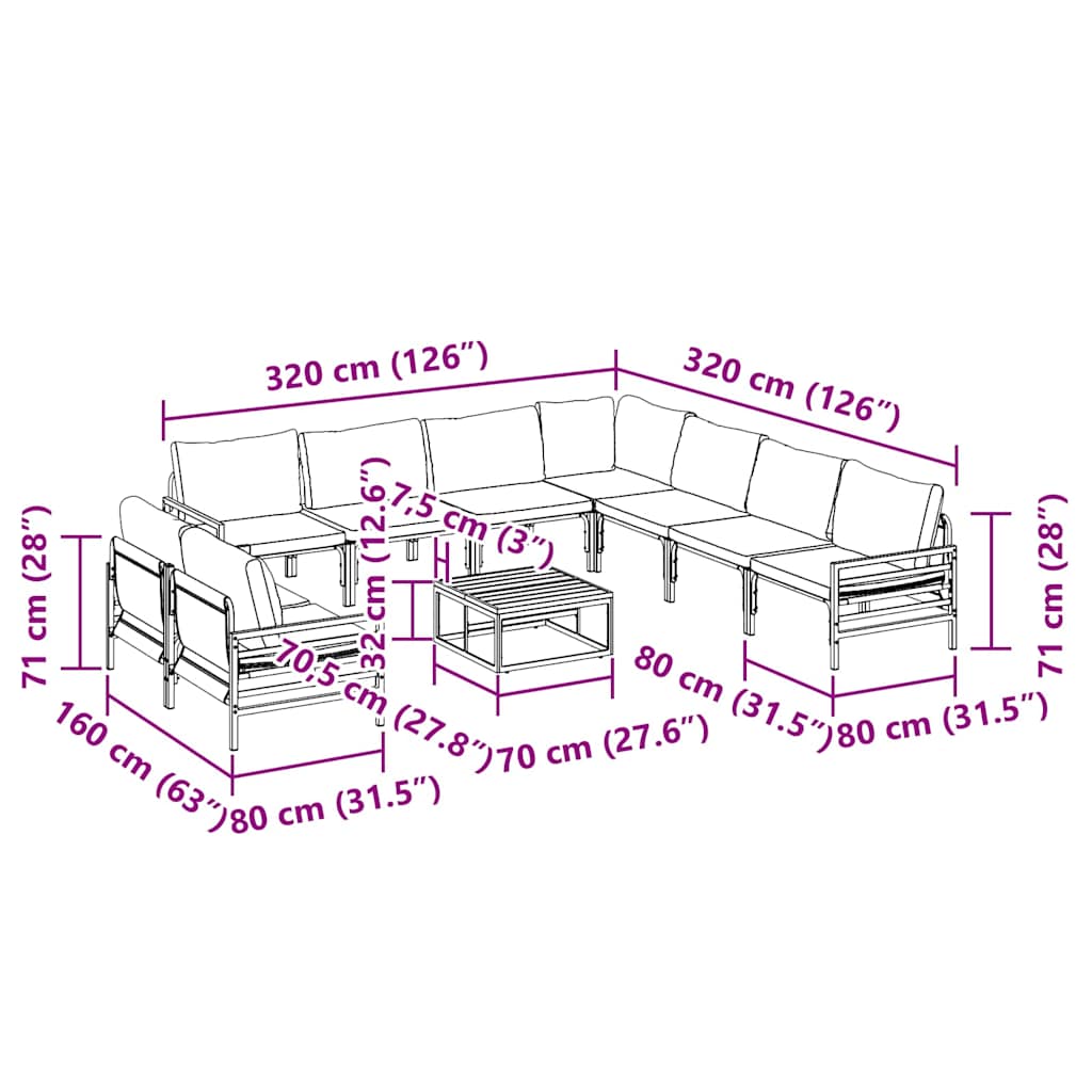 vidaXL Garden Sofa Set with Cushion 10 pcs Black Steel