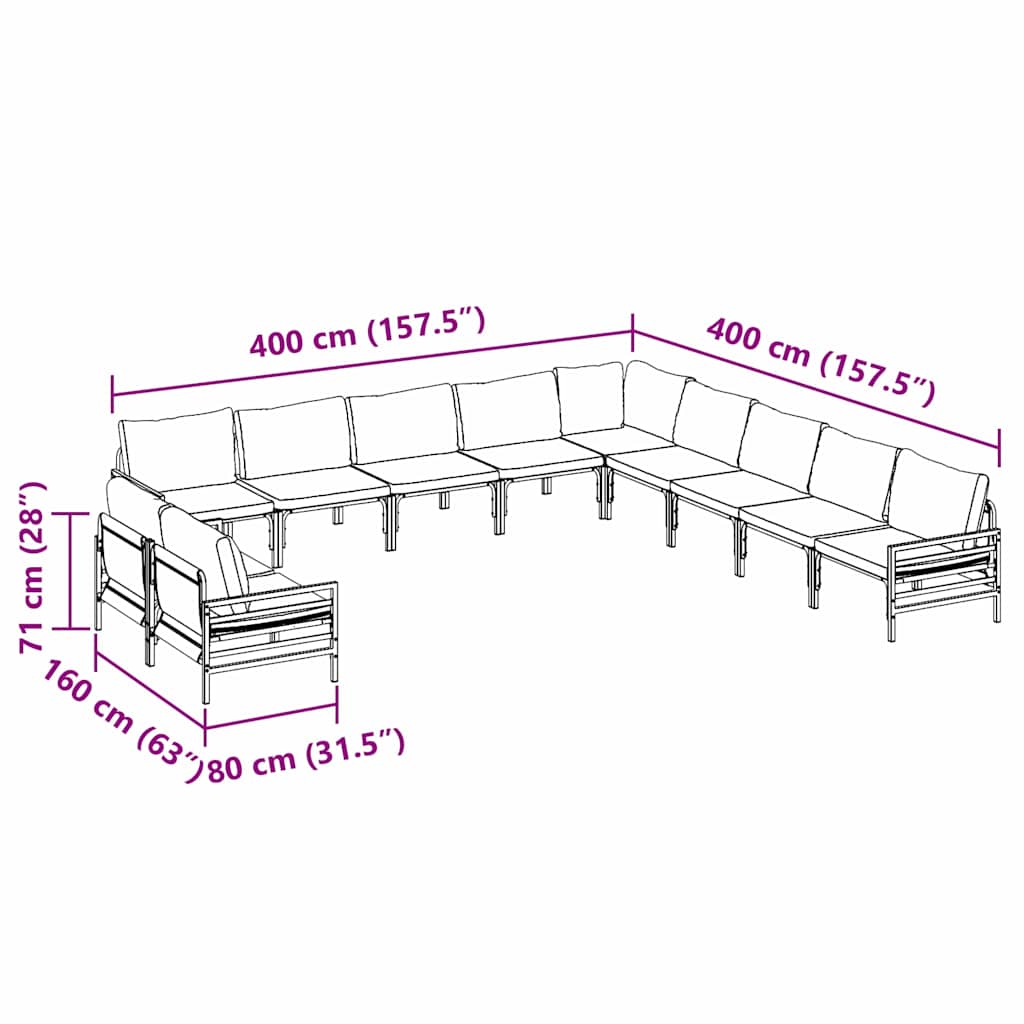 vidaXL Garden Sofa Set 11 pcs Anthracite Steel