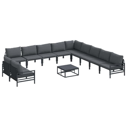 vidaXL Garden Sofa Set with Cushion 12 pcs Black Steel