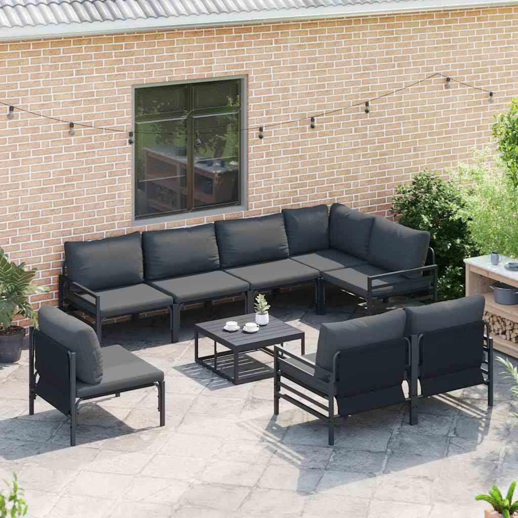 vidaXL Garden Sofa Set with Cushion 8 pcs Black Steel