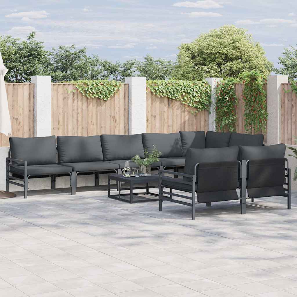 vidaXL Garden Sofa Set with Cushion 9 pcs Black Steel