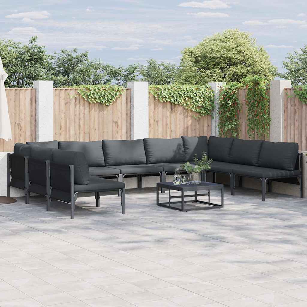 vidaXL Garden Sofa Set with Cushion 9 pcs Black Steel