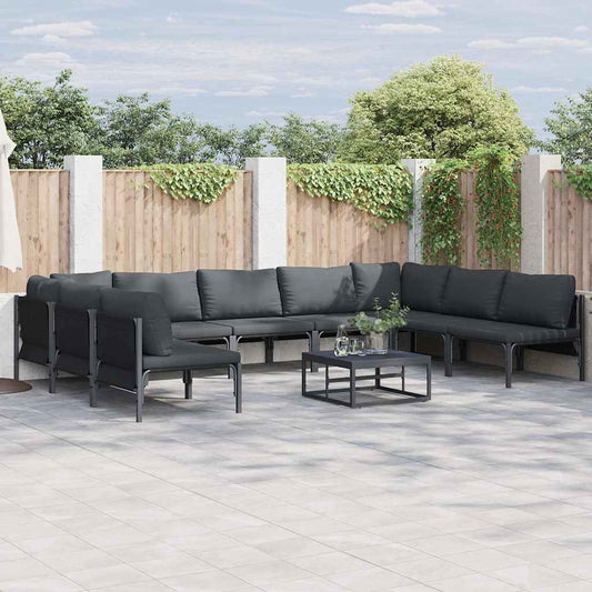 vidaXL Garden Sofa Set with Cushion 9 pcs Black Steel