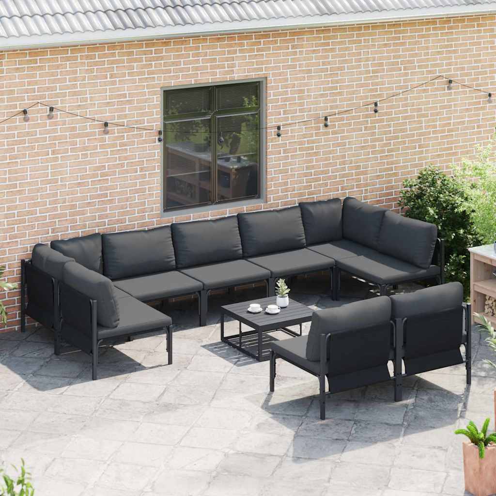 vidaXL Garden Sofa Set with Cushion 9 pcs Black Steel