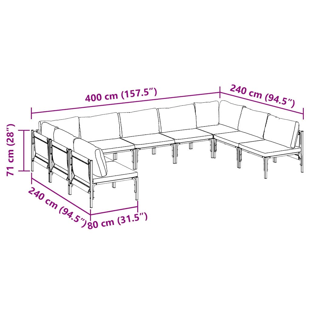 vidaXL Garden Sofa Set with Cushion 9 pcs Black Steel