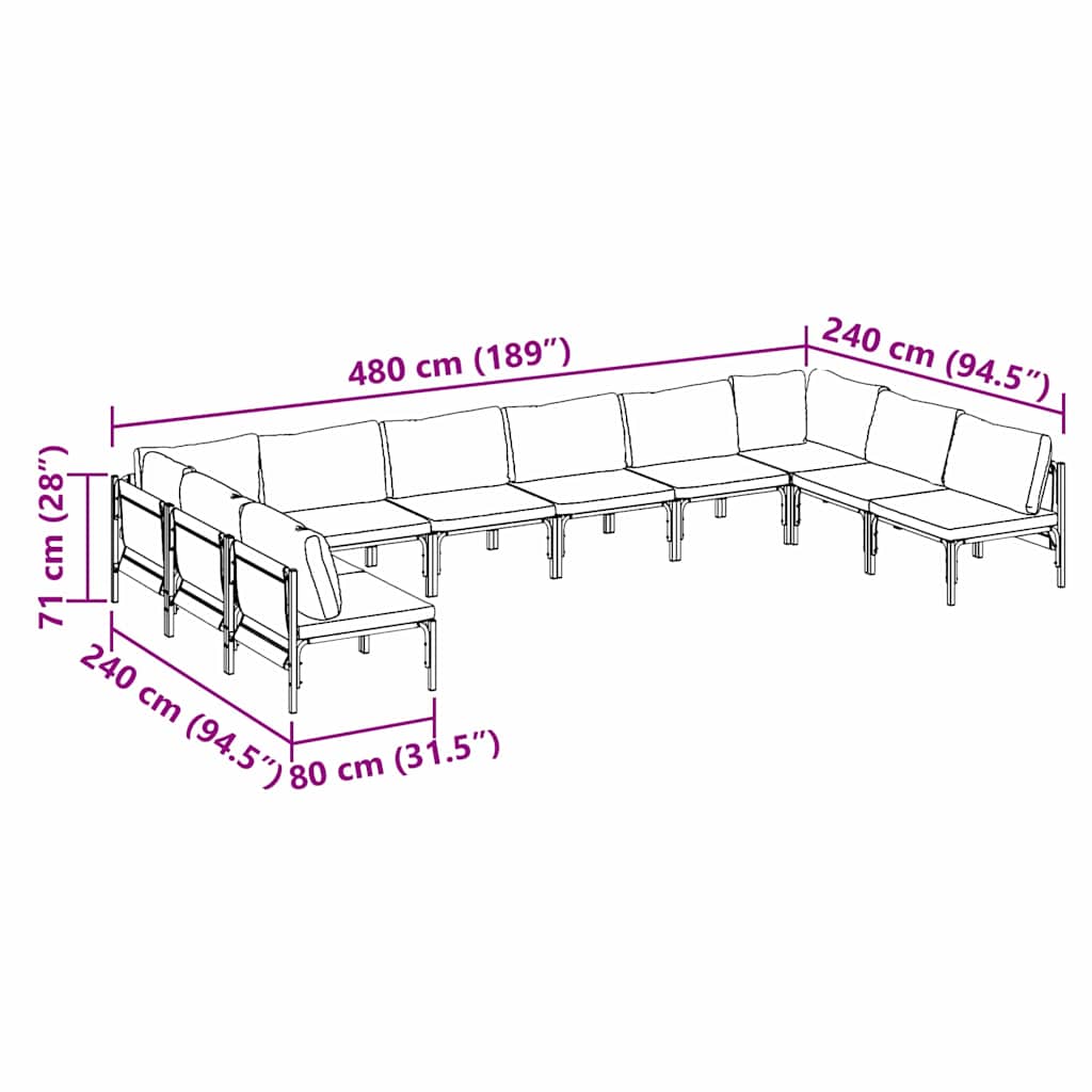 vidaXL Garden Sofa Set with Cushion 10 pcs Black Steel