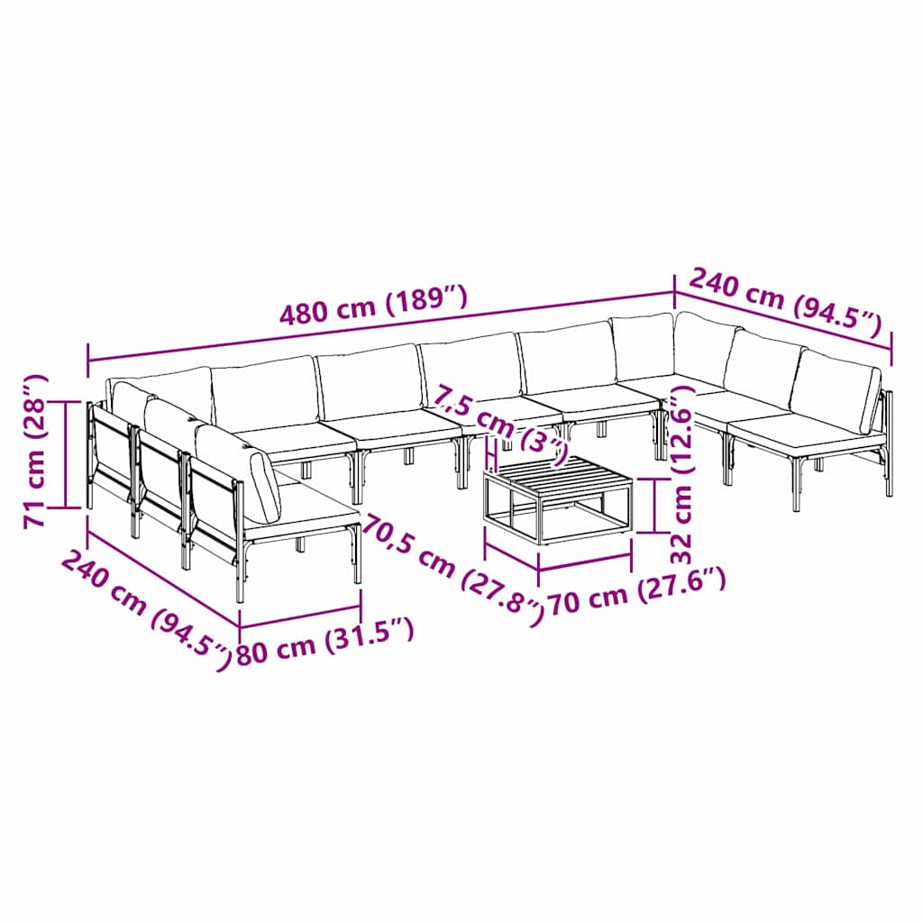 vidaXL Garden Sofa Set 11 pcs Anthracite Steel