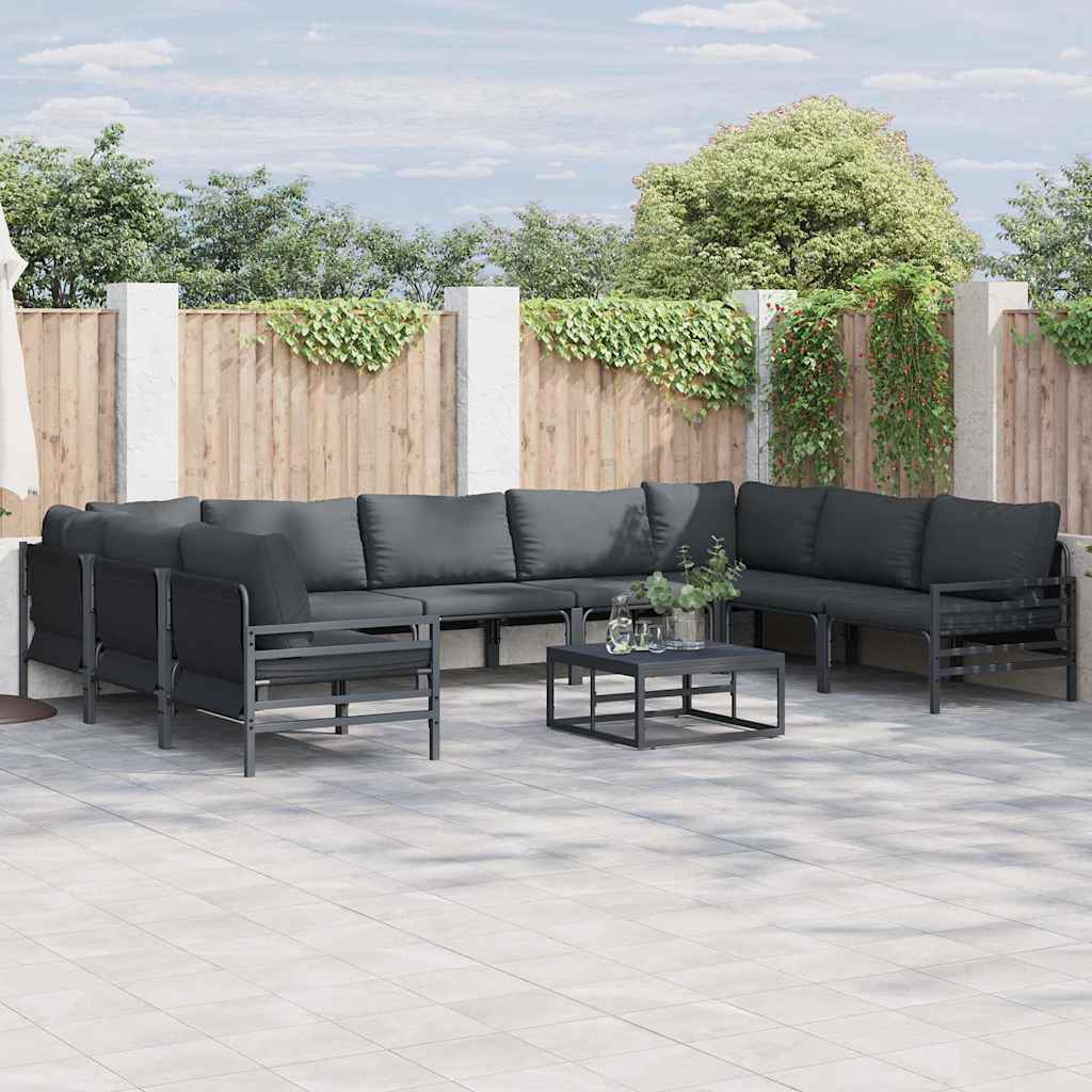 vidaXL Garden Sofa Set with Cushion 10 pcs Black Steel