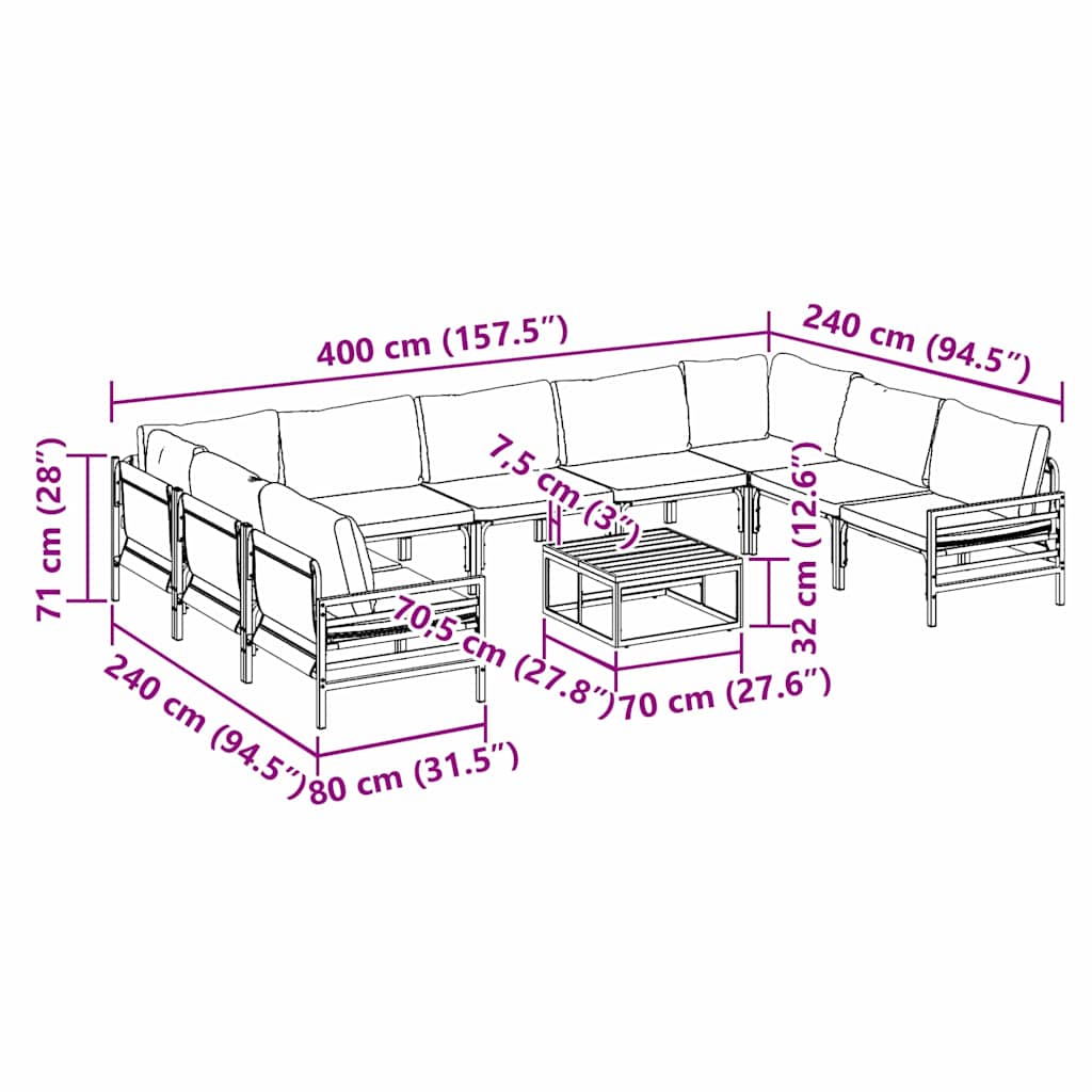 vidaXL Garden Sofa Set with Cushion 10 pcs Black Steel