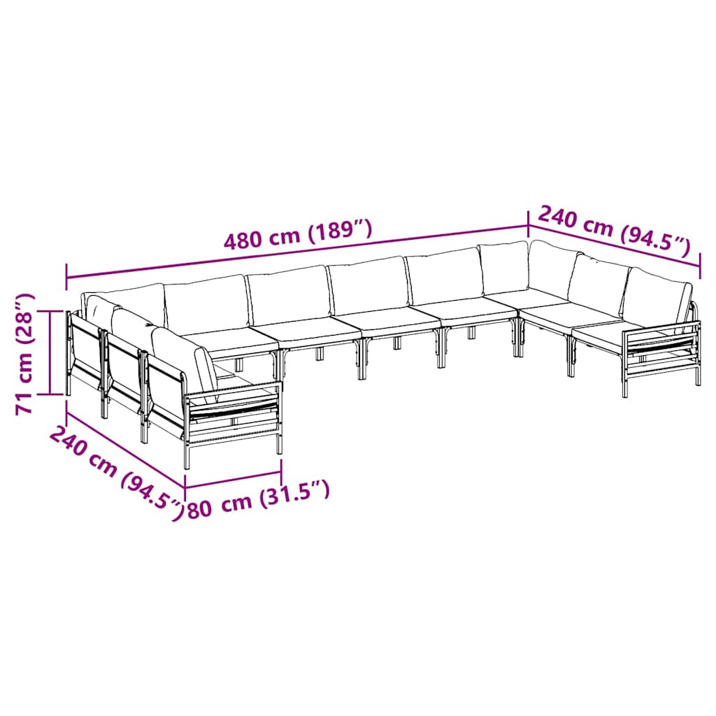 vidaXL Garden Sofa Set with Cushion 10 pcs Black Steel
