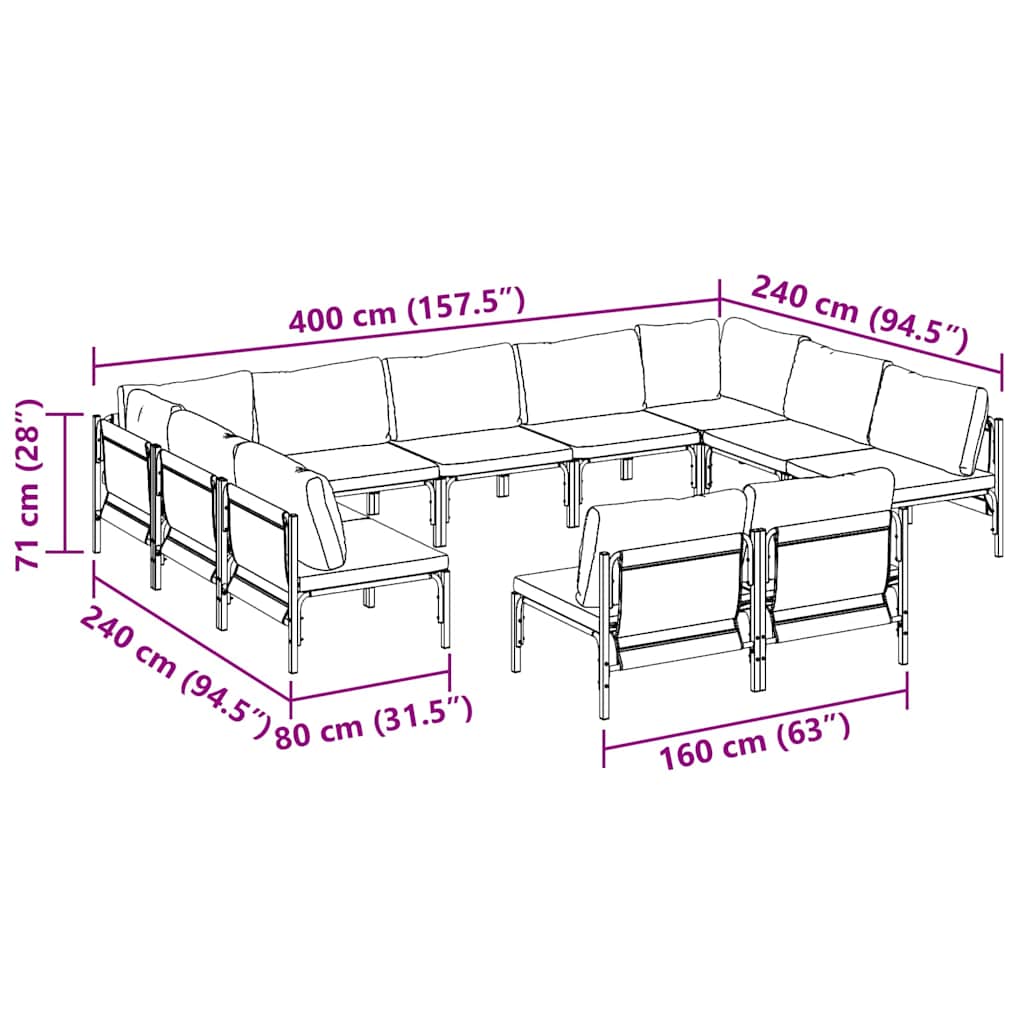 vidaXL Garden Sofa Set 11 pcs Anthracite Steel