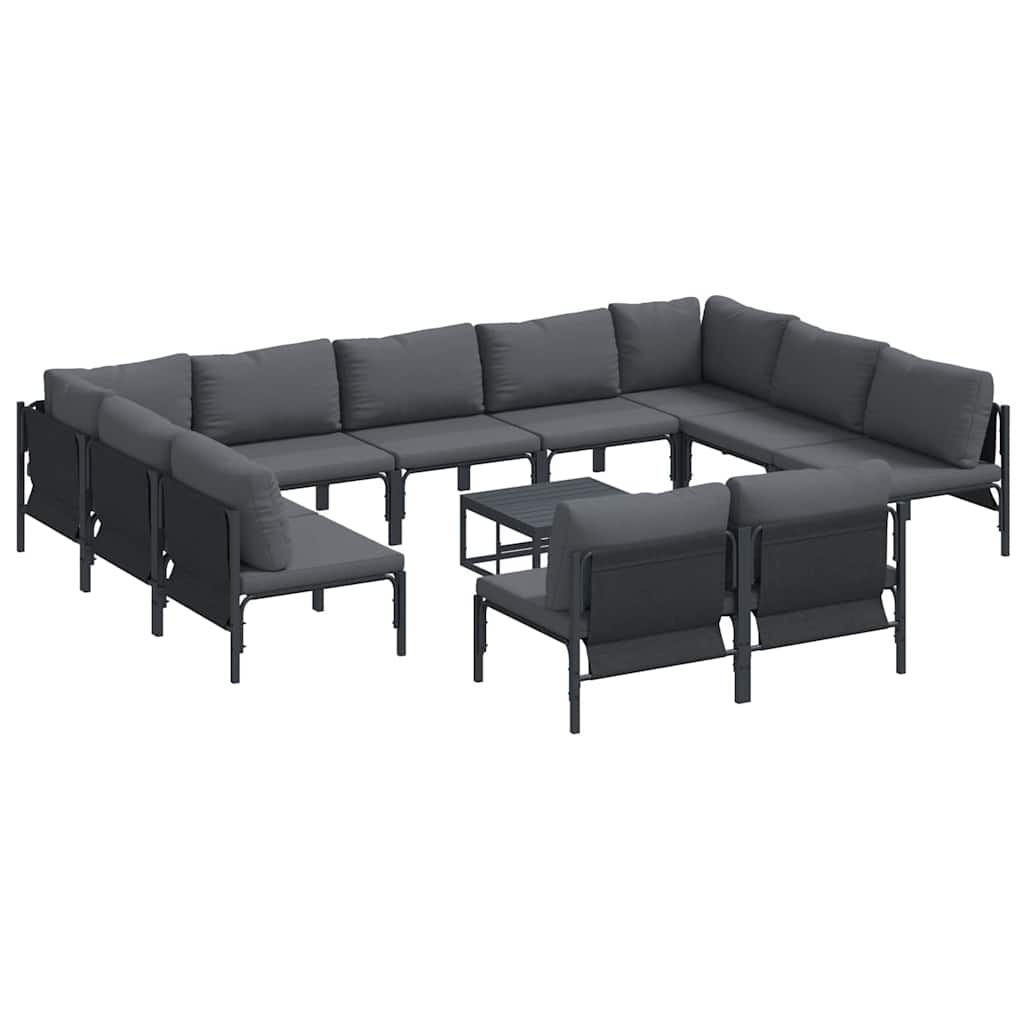 vidaXL Garden Sofa Set with Cushion 12 pcs Black Steel