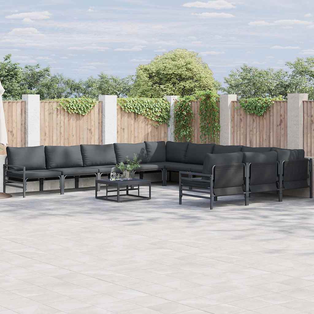 vidaXL Garden Sofa Set with Cushion 11 pcs Black Steel