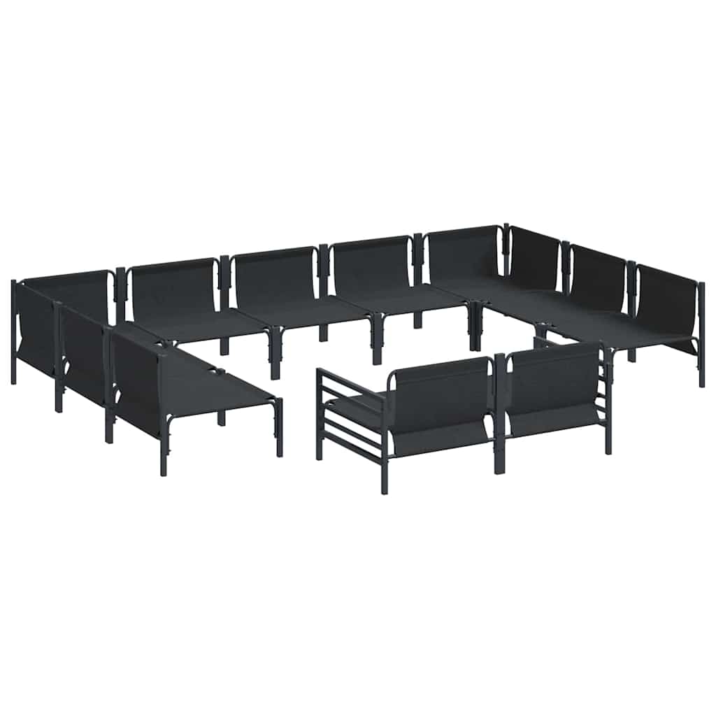 vidaXL Garden Sofa Set with Cushion 11 pcs Black Steel
