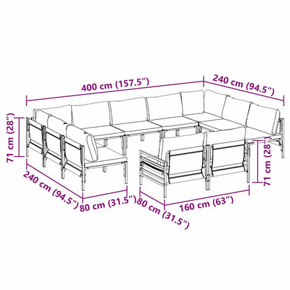 vidaXL Garden Sofa Set with Cushion 11 pcs Black Steel