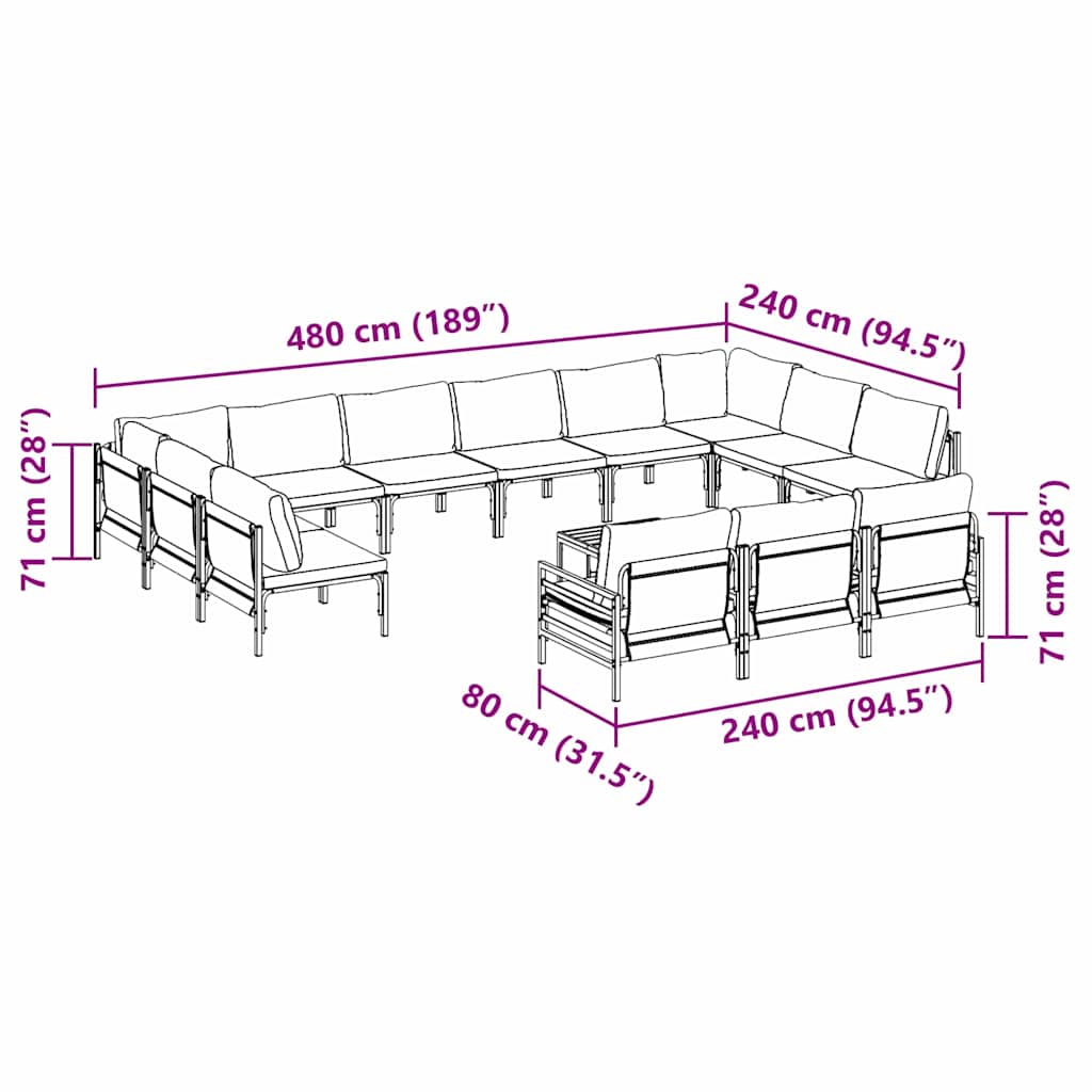 vidaXL Garden Sofa Set 14 pcs Anthracite Steel