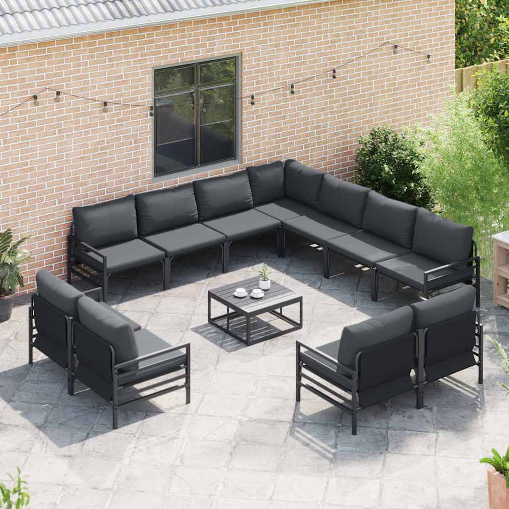 vidaXL Garden Sofa Set with Cushion 12 pcs Black Steel