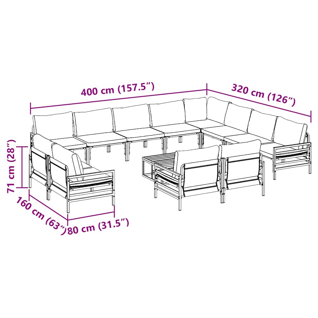 vidaXL Garden Sofa Set 13 pcs Anthracite Steel