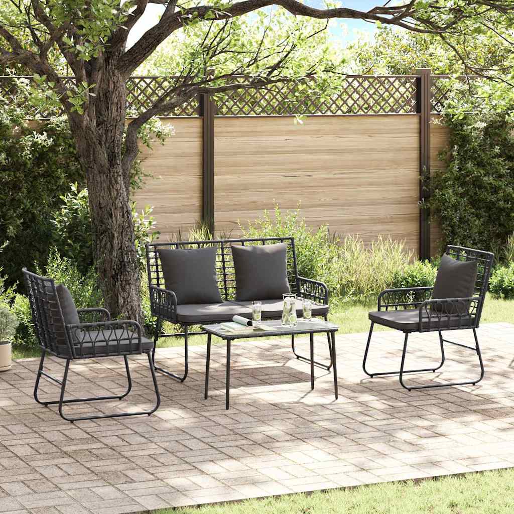 vidaXL Garden Furniture Set 4 pcs Black and Anthracite Poly Rattan